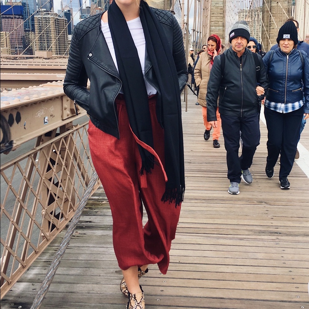 Red flowy pants